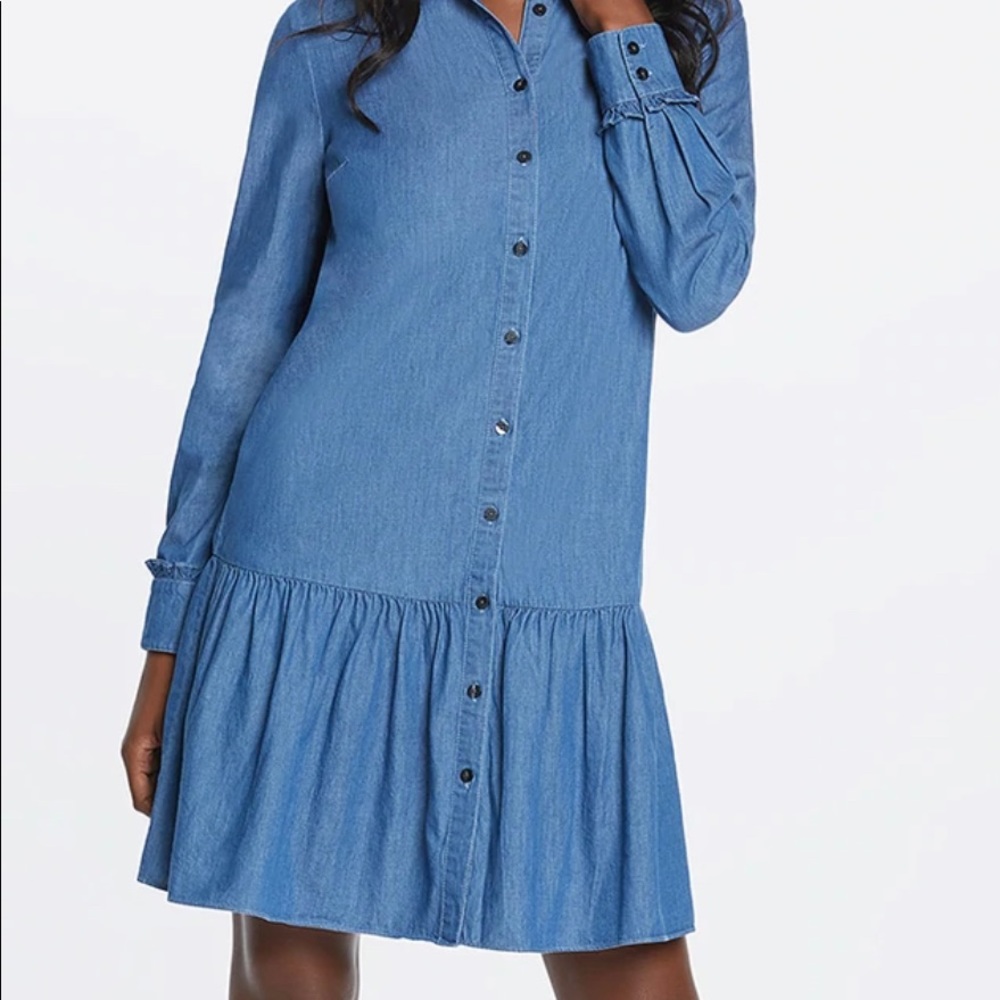 Draper James chambray ruffled flounce hem dress